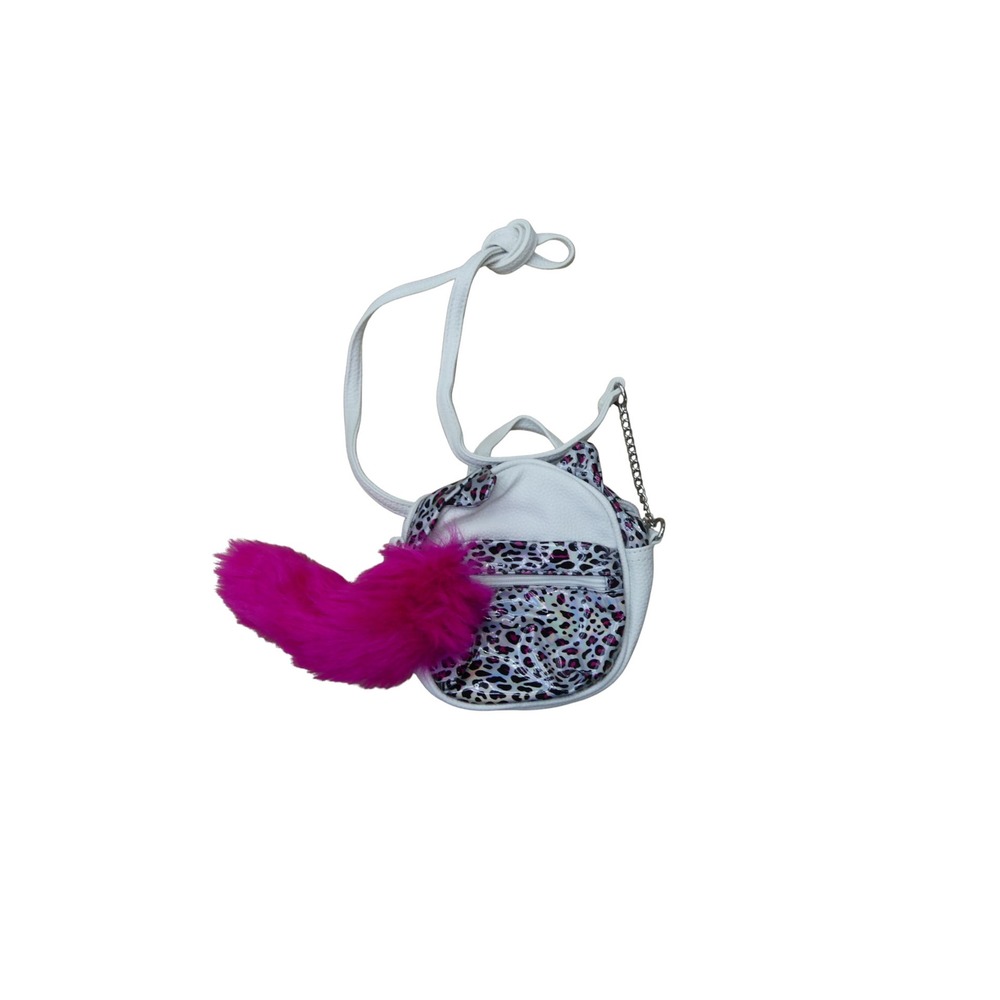Claire's Mini Crossbody Bag Girls Small White New Leopard Print Faux Fur Charm